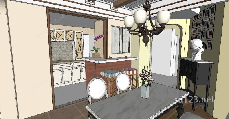 室内客餐厅SU模型下载草图大师sketchup模型