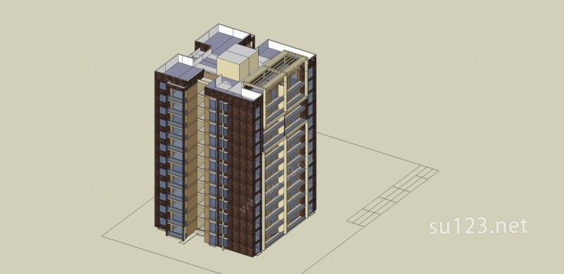 现代高层住宅楼SU模型下载草图大师sketchup模型