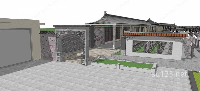 中式陵园SU模型下载草图大师sketchup模型