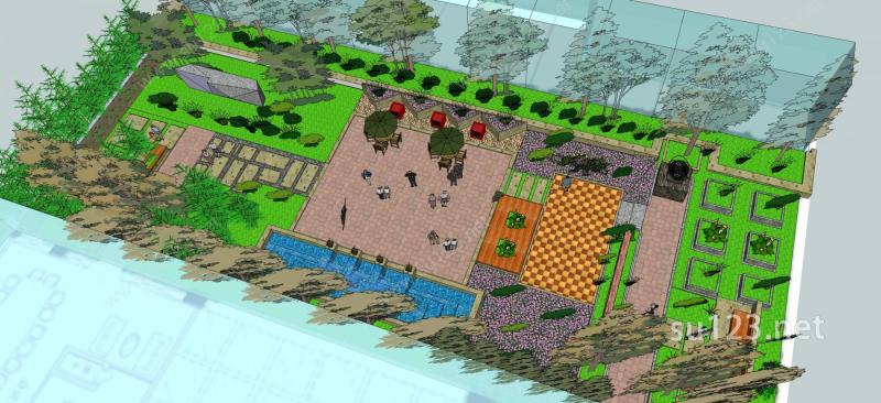 私家花园景观SU模型下载草图大师sketchup模型