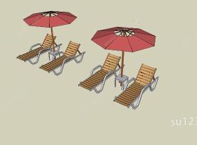 沙滩椅及伞亭SU模型