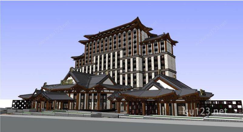 现代中式酒店SU模型下载草图大师sketchup模型