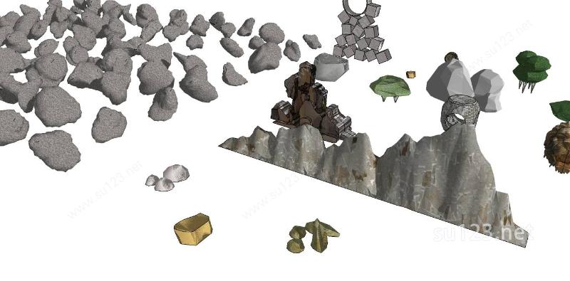 天然石头、假山模型SU模型