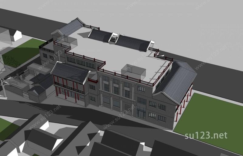 中式沿街商业住宅楼SU模型下载草图大师sketchup模型