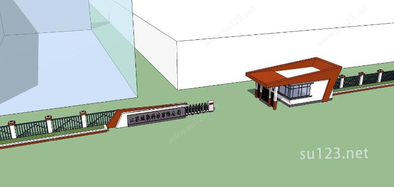 现代工厂入口及门卫室SU模型下载草图大师sketchup模型