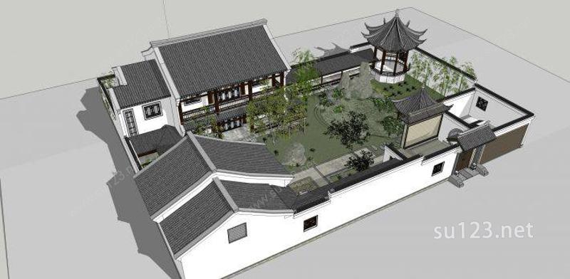 现代中式别墅SU模型