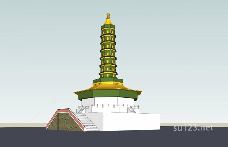 中式景观塔SU模型