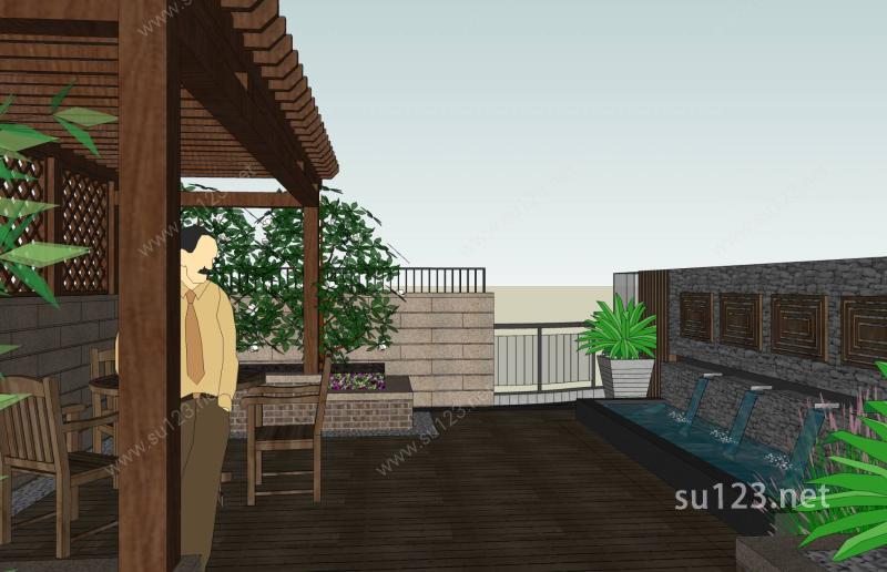 屋顶庭院SU模型下载草图大师sketchup模型