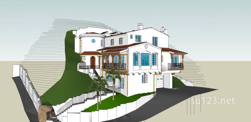 西班牙风格山地独栋别墅SU模型