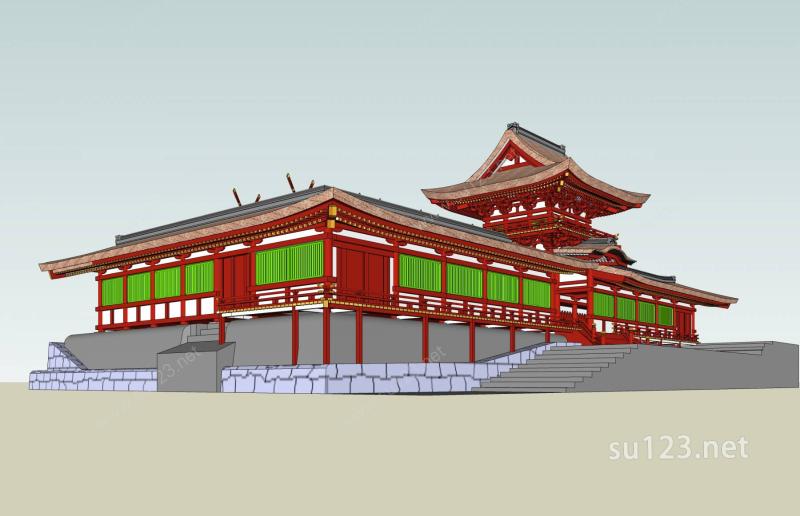 日式古建筑SU模型下载草图大师sketchup模型