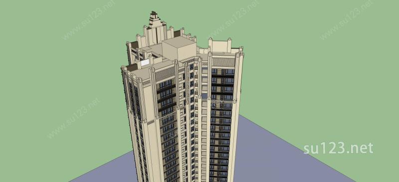 ART-DECO风格高层住宅SU模型下载草图大师sketchup模型