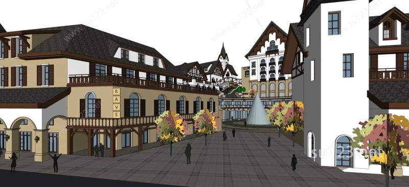 瑞士风情商业街SU模型下载草图大师sketchup模型