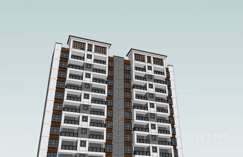 现代中式高层住宅楼SU模型下载草图大师sketchup模型
