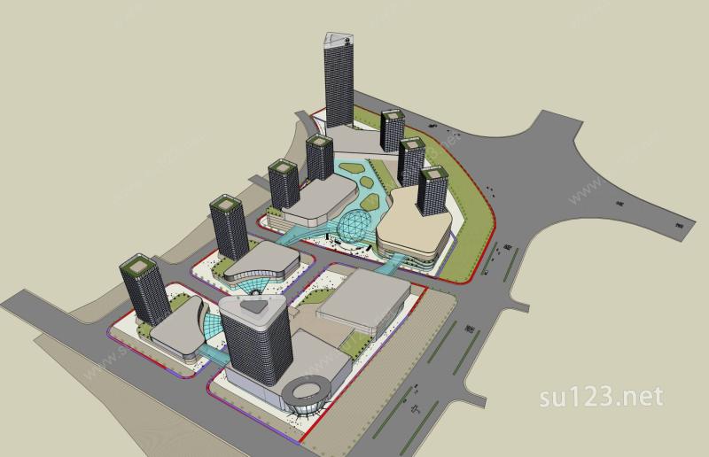 现代城市商业综合体SU模型