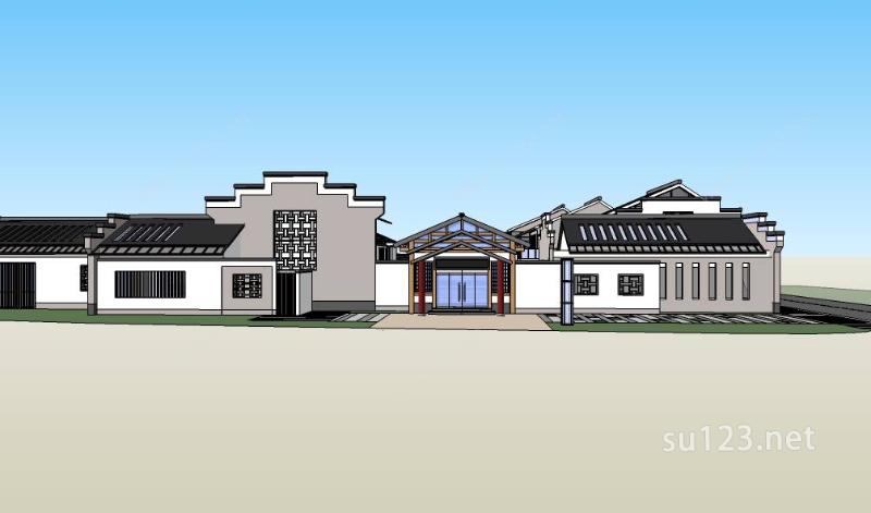 中式徽派建筑幼儿园SU模型下载草图大师sketchup模型