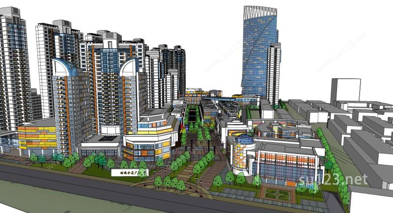 大型完整城市中心综合体商业中心设计SU模型下载草图大师sketchup模型