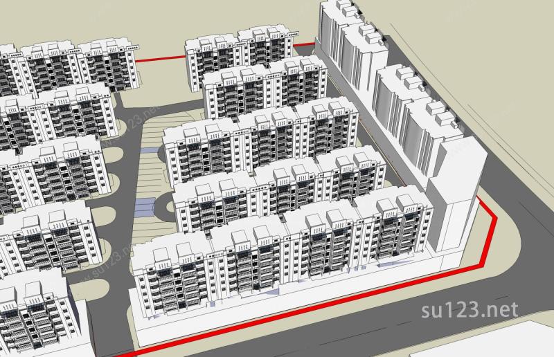 中式住宅小区规划SU模型下载草图大师sketchup模型