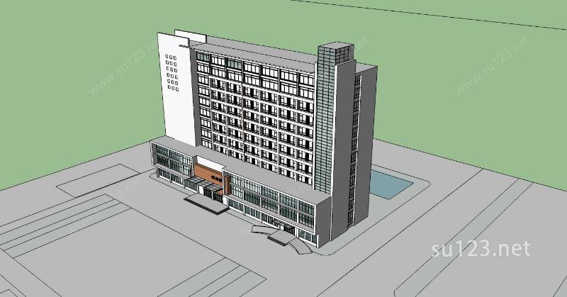 现代小高层住院楼SU模型下载草图大师sketchup模型