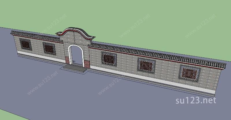 建筑构件-围墙大门SU模型下载草图大师sketchup模型