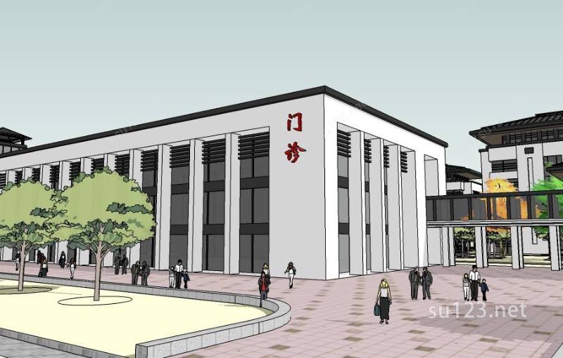 中式徽派黑白灰风格中医院规划建筑模型SU模型下载草图大师sketchup模型