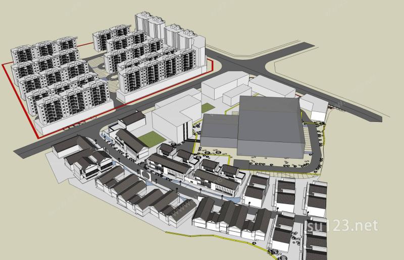 中式住宅小区规划SU模型下载草图大师sketchup模型