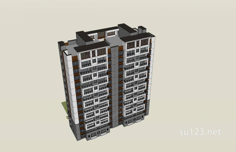 现代中式高层住宅楼SU模型下载草图大师sketchup模型
