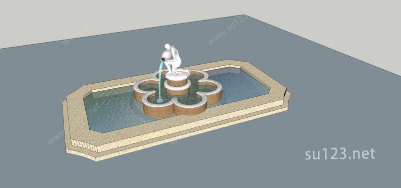 雕塑喷水池SU模型下载草图大师sketchup模型