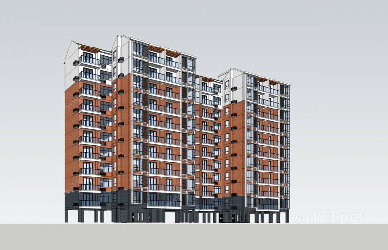 新中式高层住宅楼SU模型下载草图大师sketchup模型