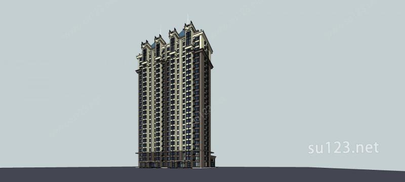 欧式高层商业住宅楼SU模型下载草图大师sketchup模型