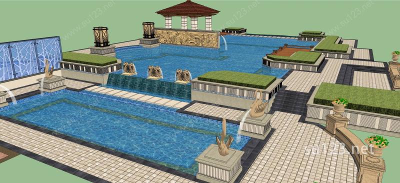 景观-游泳池SU模型