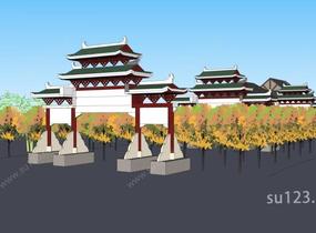 中式建筑景观SU模型