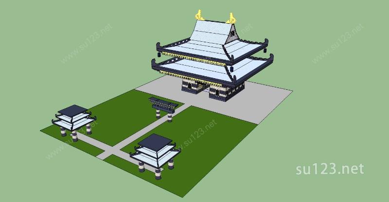 日式寺庙SU模型下载草图大师sketchup模型