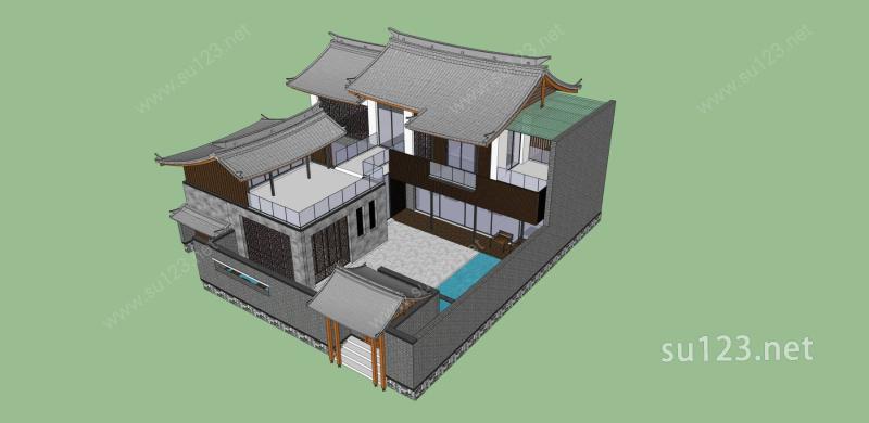 现代中式独栋别墅SU模型