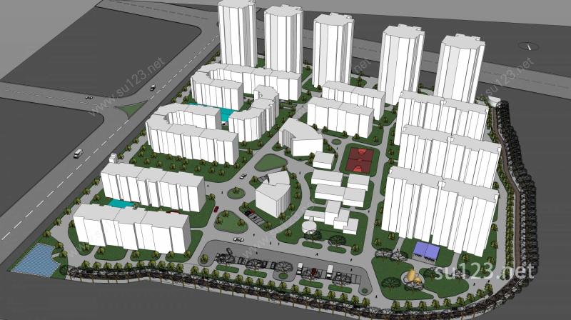 小区规划及景观设计SU模型下载草图大师sketchup模型