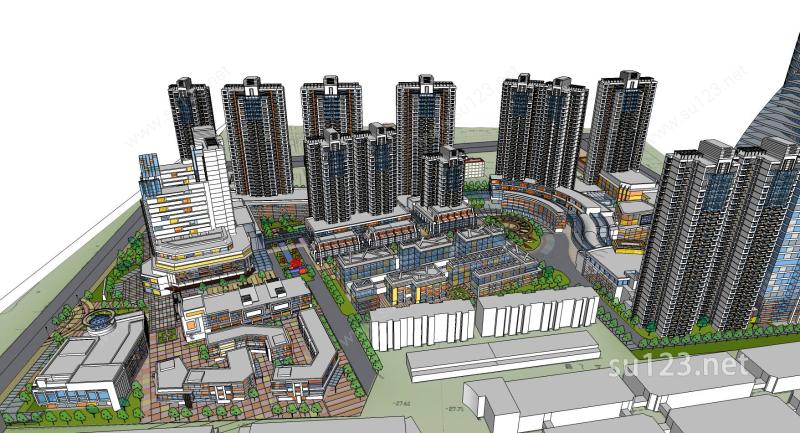 大型完整城市中心综合体商业中心设计SU模型下载草图大师sketchup模型