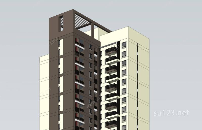 现代高层商业住宅楼SU模型下载草图大师sketchup模型