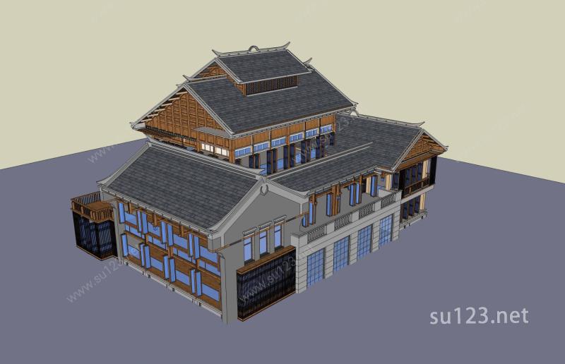 中式小酒店SU模型下载草图大师sketchup模型