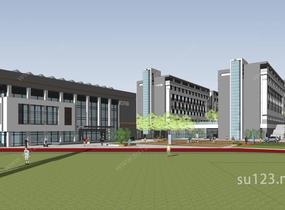 新中式中学学校建筑sketchup模型SU模型