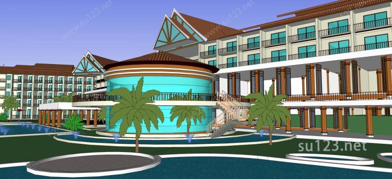 东南亚五星级度假酒店SU模型下载草图大师sketchup模型