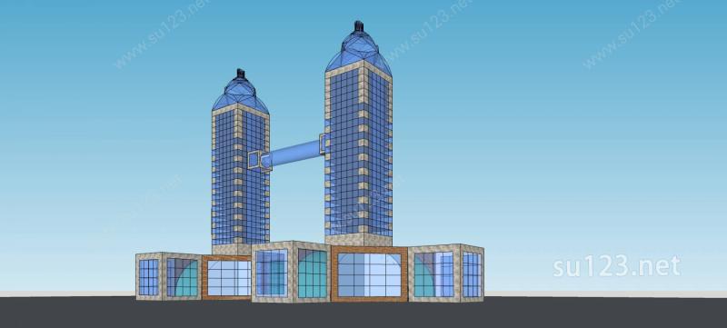 现代双塔式高层办公楼SU模型下载草图大师sketchup模型