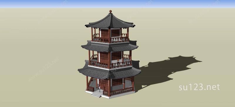 中式六角阁楼SU模型下载草图大师sketchup模型