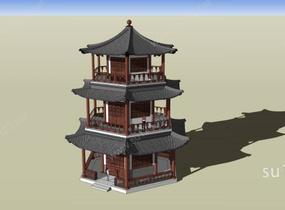 中式六角阁楼SU模型