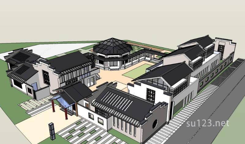 中式徽派建筑幼儿园SU模型