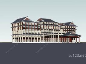 中式多层酒店SU模型