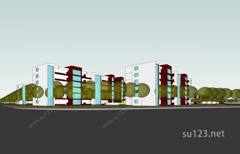 现代住宅小区规划SU模型下载草图大师sketchup模型