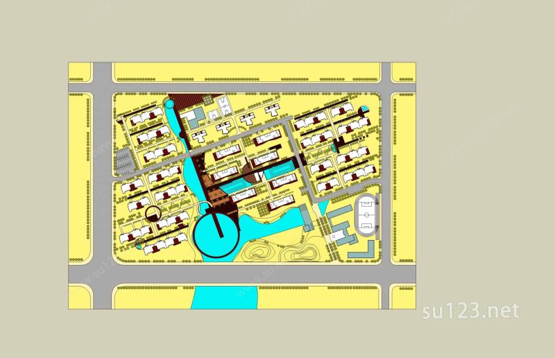 现代住宅小区规划SU模型下载草图大师sketchup模型