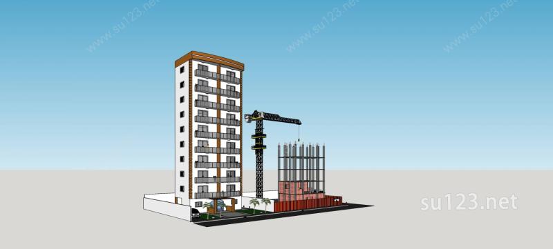 现代住宅公寓及塔吊SU模型