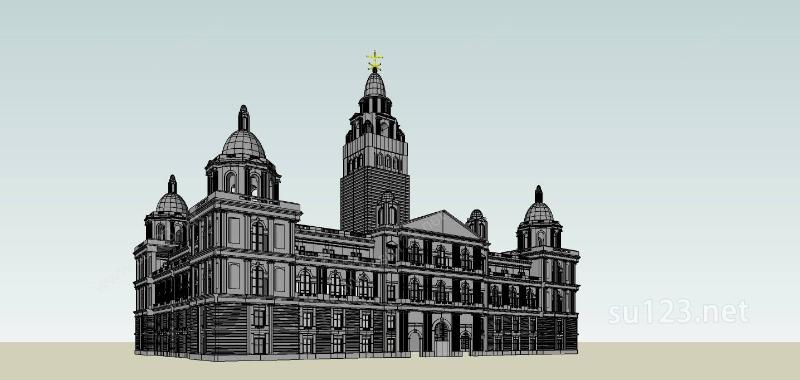 英式风格市政大楼SU模型下载草图大师sketchup模型