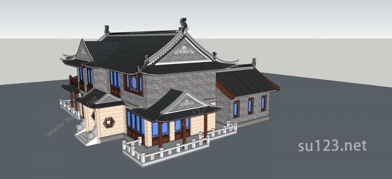 中式独栋别墅SU模型下载草图大师sketchup模型