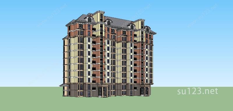 欧式小高层住宅楼SU模型